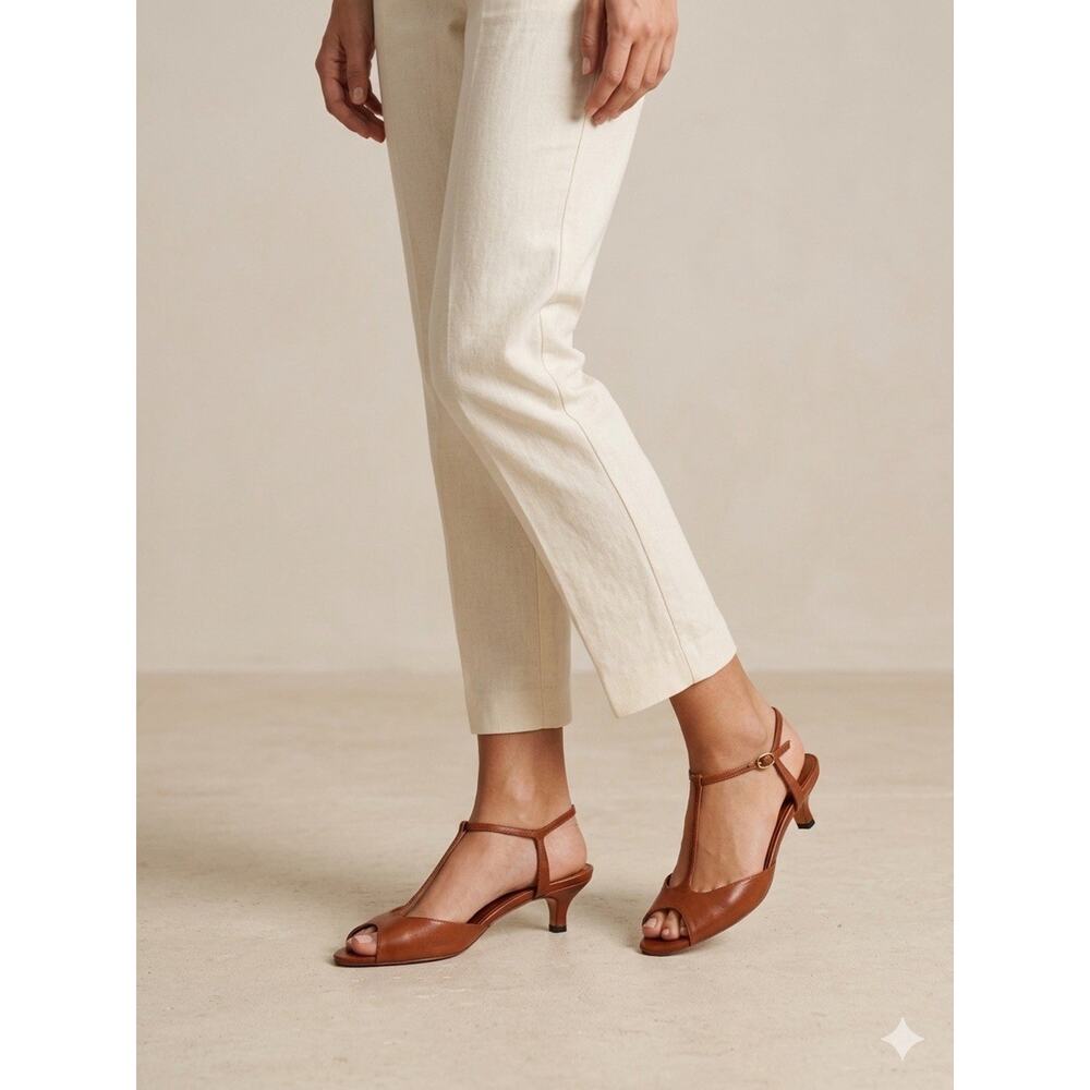 Doen Maisie T Strap Kitten Heels Women's Pumps EU 36/6 Toffee Box Calf Leather